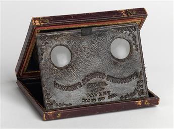 (MASCHERS IMPROVED STEREOSCOPES) Group of 8 rare cases with viewing devices and daguerreian portraits, comprising 4 quarter-plate Masc